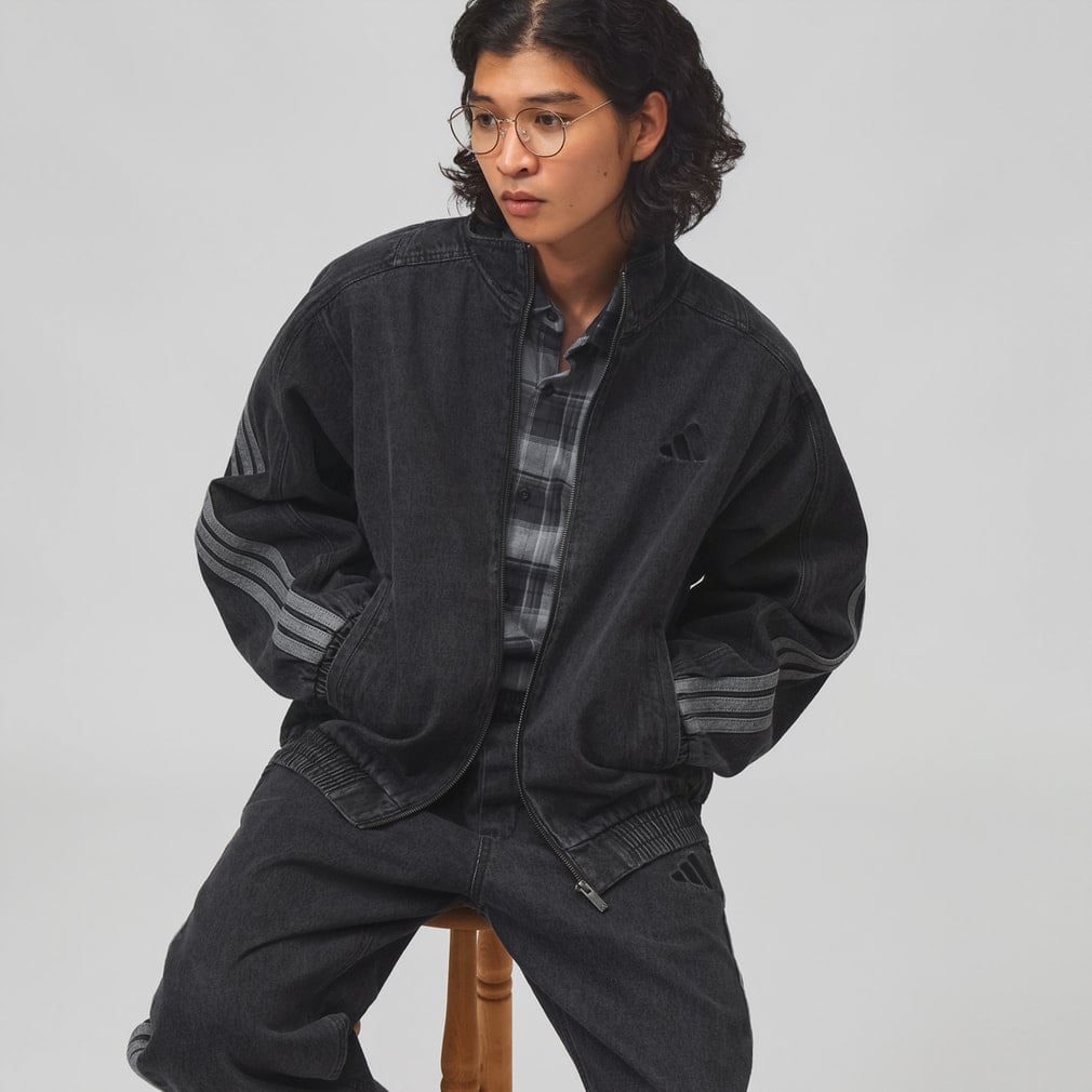 スタジアム ルーズフィット デニム トラックジャケット adidas (アディダス) ブラック