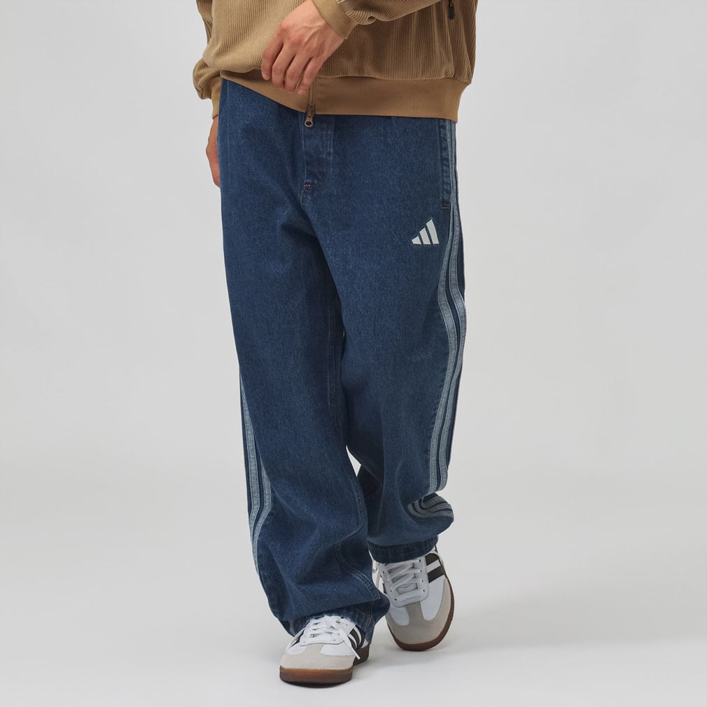 スタジアム レギュラーフィット デニム フルレングス オープンヘム トラックパンツ adidas (アディダス) ペールブルー