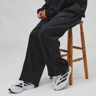 スタジアム ルーズフィット ベロア フルレングス オープンヘム トラックパンツ adidas (アディダス) ブラック