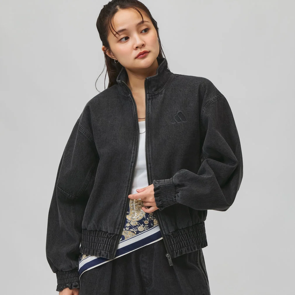スタジアム ウォッシュ デニム ルーズ フィット ジャケット adidas (アディダス) ブラック
