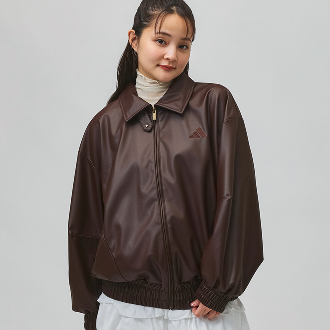 スタジアム フェイクレザー ルーズフィット ジャケット adidas (アディダス) ブラウン
