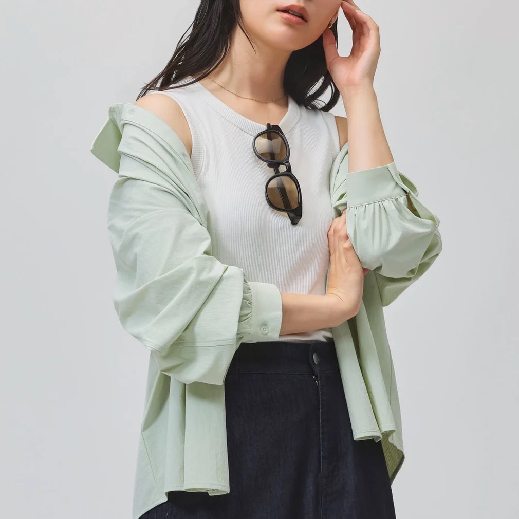 W COOL UV 長袖シャツ リネングリーン