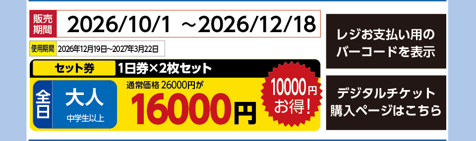 軽井沢プリンスホテルスキー場　券種：全日 大人 1日券×2枚セット 　販売期間：46374まで　金額：16000