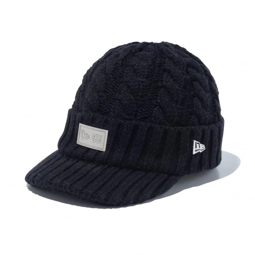 ニューエラ ゴルフウェア ニット帽子 秋 冬 GF VISOR KNIT CABLE BLK