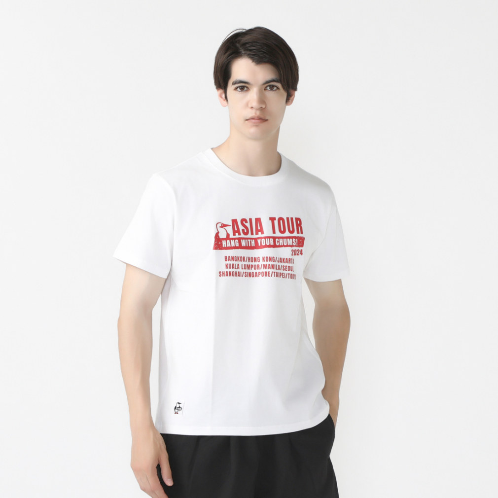 2024春夏 チャムス メンズ アウトドア 半袖Tシャツ チャムスアジアツアーTシャツ CH01-2365 W001 : ホワイト CHUMS